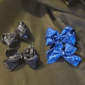 Sequin Hair Bows in Dark Blue and Blue